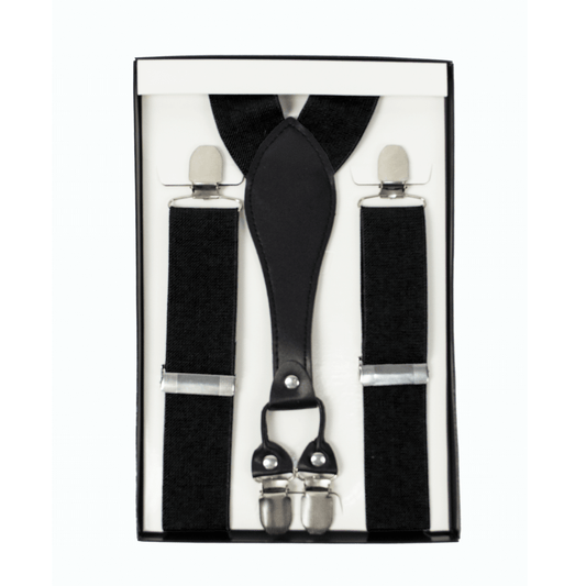Stewarts Menswear, Mullumbimby. Varce Men's Braces. Polyester elastic braces with PU Y-shaped back, metal clips. Colour is black.