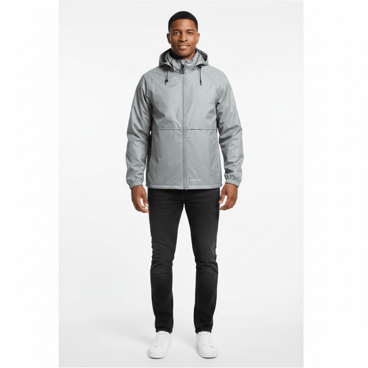 Raymond Rothschild Stow-in-Pocket Rain Jacket in Silver, lightweight unisex waterproof jacket available at Stewart's Menswear Mullumbimby.