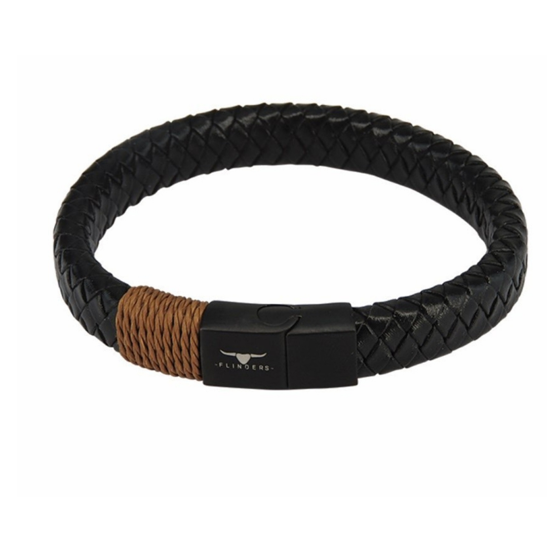 Solid Braid Leather & Twine Men's Bracelet.  Relaxed, yet a stylish look, for everyday wear.  Lightweight genuine leather wristband that instantly adds personality.  Genuine leather meets a stainless steel slide clasp creating the perfect accessory.  The inbuilt magnetic lock makes fastening and removing simple.  The perfect gift for the guy who enjoys accessorising.