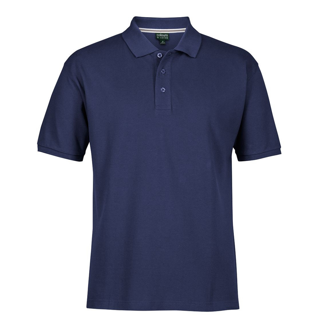 Display photo of Men's 100% Cotton Polo shirt. Brand is Colours of Cotton. Colour is Junior Navy.