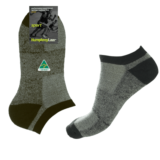 If you are looking for the best socks to wear with sneakers, the fine merino wool ankle sock is a great option.  This sock has fine merino wool cushion inside for bounce and absorbency but is still fine enough to fit in any runners. The mercerised cotton on the outside absorbs sweat keeping your feet comfortable. A short ankle sock grey/charcoal coloured with black heel, toe and ankle top.