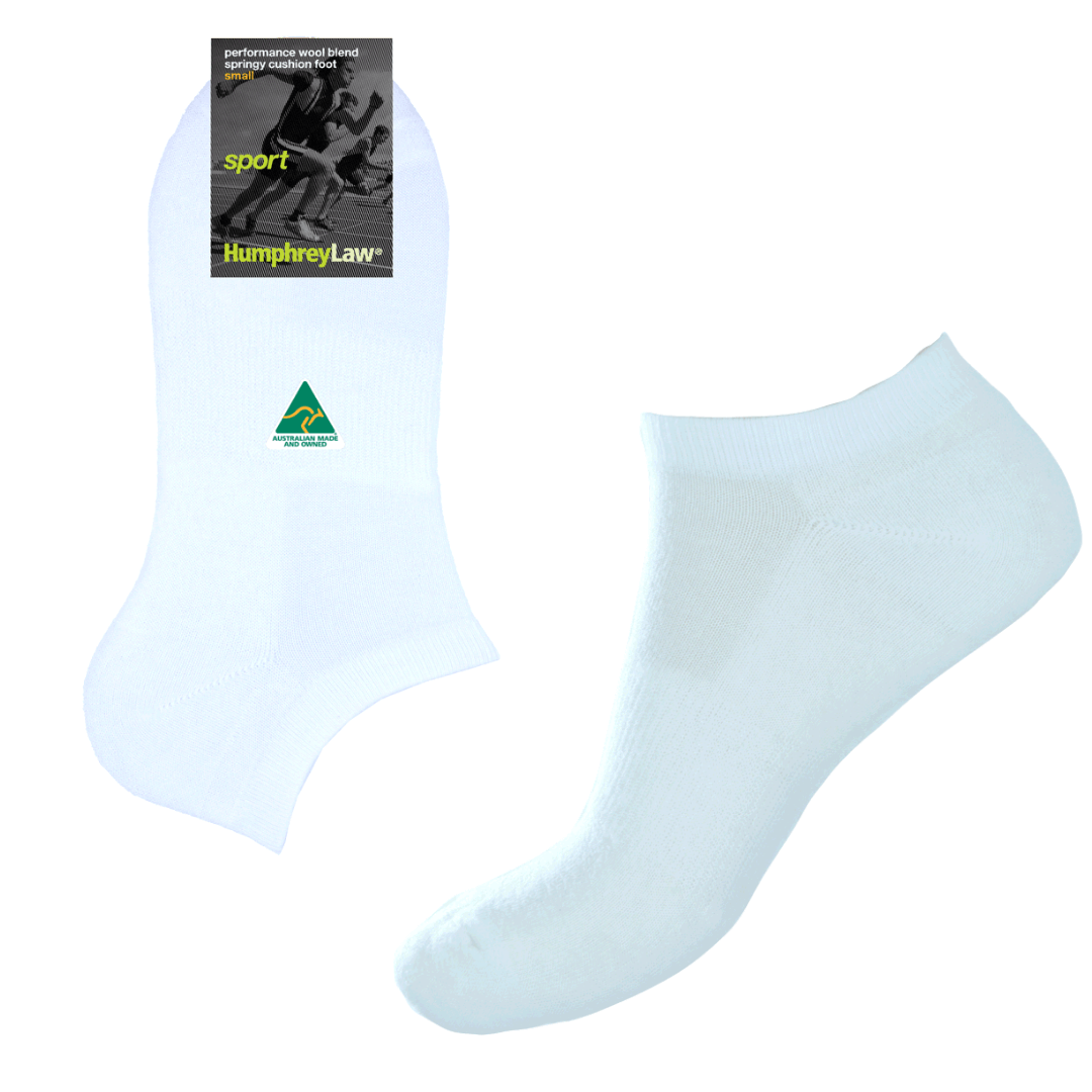 If you are looking for the best socks to wear with sneakers, the fine merino wool ankle sock is a great option.  This sock has fine merino wool cushion inside for bounce and absorbency but is still fine enough to fit in any runners. The mercerised cotton on the outside absorbs sweat keeping your feet comfortable. A short ankle sock white coloured with white heel, toe and ankle top.