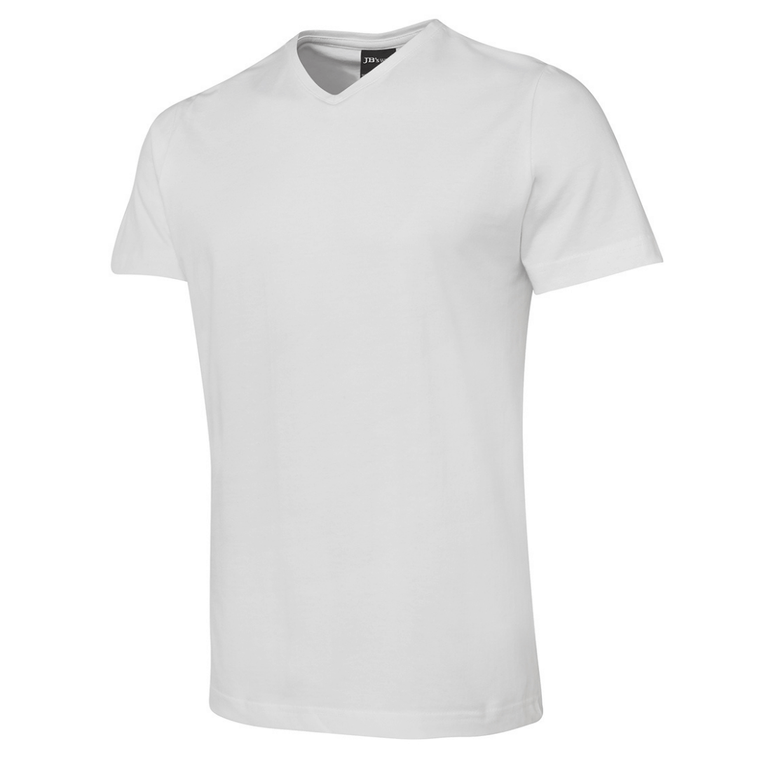 Display photo of Men's 100% Cotton V-neck T-shirt. Brand is JBs wear. Colour is white.