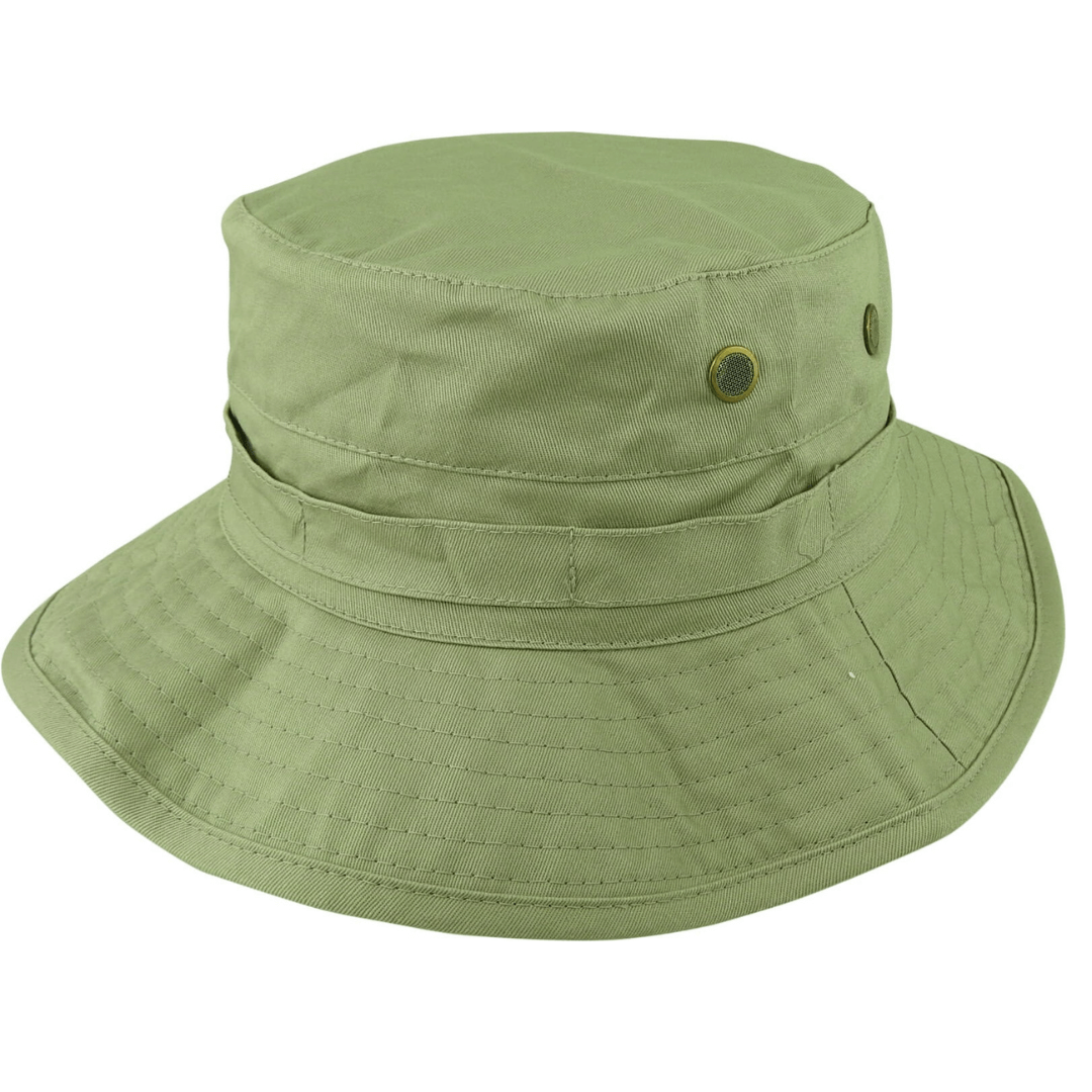 Stewarts Menswear Avenel Hats Cotton Bush Hat.  A packable, lightweight hat that is extremely durable and comfortable with a classic design that offers great UPF50+ sun protection.  Great for outdoor work and outdoor activities such as camping, hiking or fishing.   Easily packable which makes is ideal for travelling as well. Colour is Khaki.