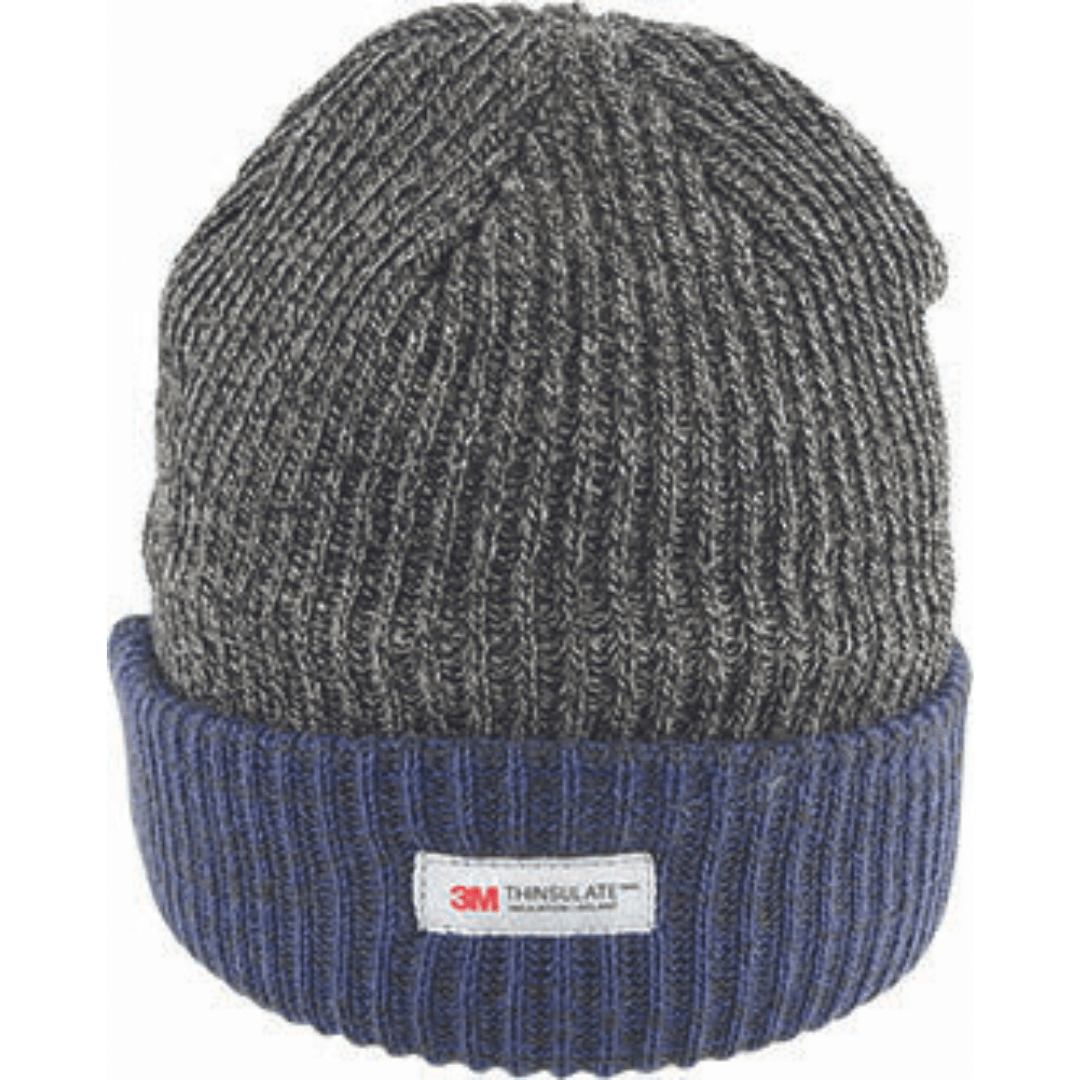 Stewarts Menswear Avenel hats rib knit Beanie with contrast cuff.   Thinsulate lining for extra warmth. Colour is Charcoal with Navy cuff. Made from soft acrylic yarn, it features a classic rib knit texture. The added thinsulate lining ensures you will stay warm in the cooler months. Whilst pictured as Navy, the cuff is quite dark and appears more like a black colour.