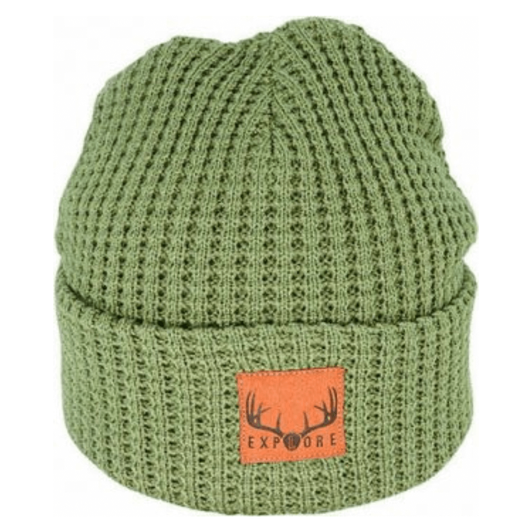 Stewart's Menswear Avenel Hats waffle knit beanie Olive colour. The trendy waffle knit beanie will ensure you stay warm and on trend in the cooler months. Made from a soft acrylic yarn, this beanie features a  waffle knit texture. Available in a range of colours, this waffle knit beanie is the ideal accessory for any winter outfit.   One size fits most.
