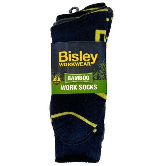 Men's 3 pack bamboo work socks made with bamboo fibres to help prevent foot odours. Bamboo has moisture wicking properties helping your feet to stay dry and comfortable.  Featuring a padded foot bed and heel, which provide extra cushioning, comfort and support for your feet.  The 3 pack includes one pair of each colour: Navy, Black and Charcoal.