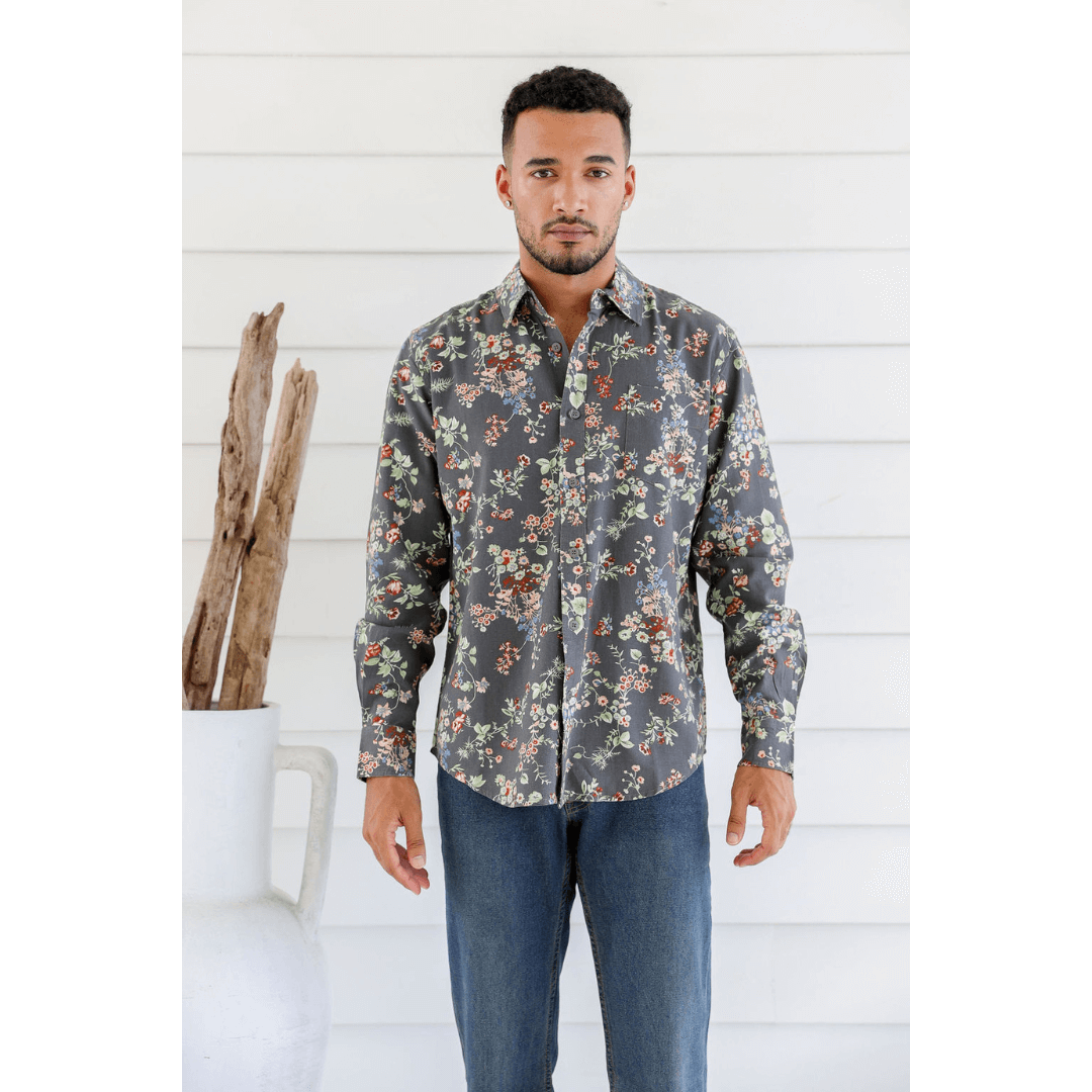 Men's Hemp/Cotton Floral print shirt