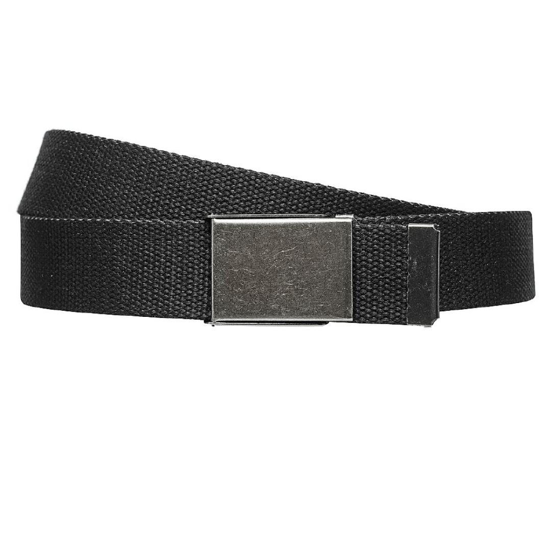 This 40mm canvas belt is the ultimate belt for all occasions.  Made using thick canvas material,  with clip on metal plate buckle and a metal tip end that is simple to open & close.  The belt is available in a large size 46″ waist so one size fits most. Simply open the buckle, cut the strap down to your preferred sizing and close the buckle back down. Colour is black with silver buckle.
