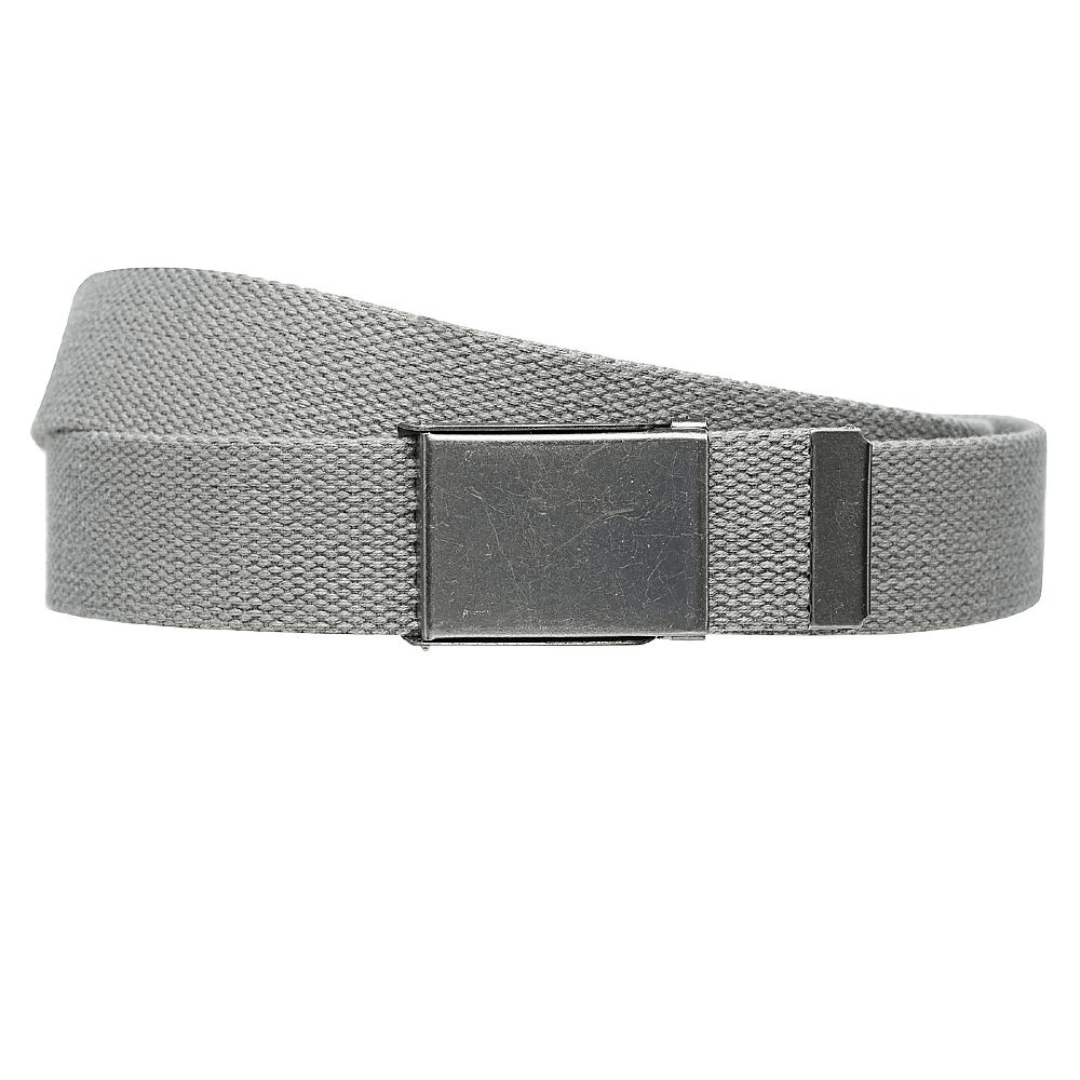 This 40mm canvas belt is the ultimate belt for all occasions.  Made using thick canvas material,  with clip on metal plate buckle and a metal tip end that is simple to open & close.  The belt is available in a large size 46″ waist so one size fits most. Simply open the buckle, cut the strap down to your preferred sizing and close the buckle back down. Colour is light grey with silver buckle.