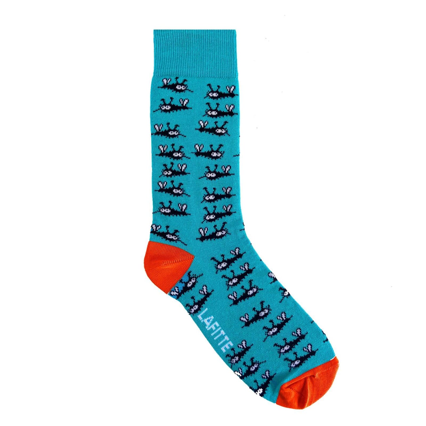 Australian made novelty socks. Colour is Aqua blue with mosquitos all over.