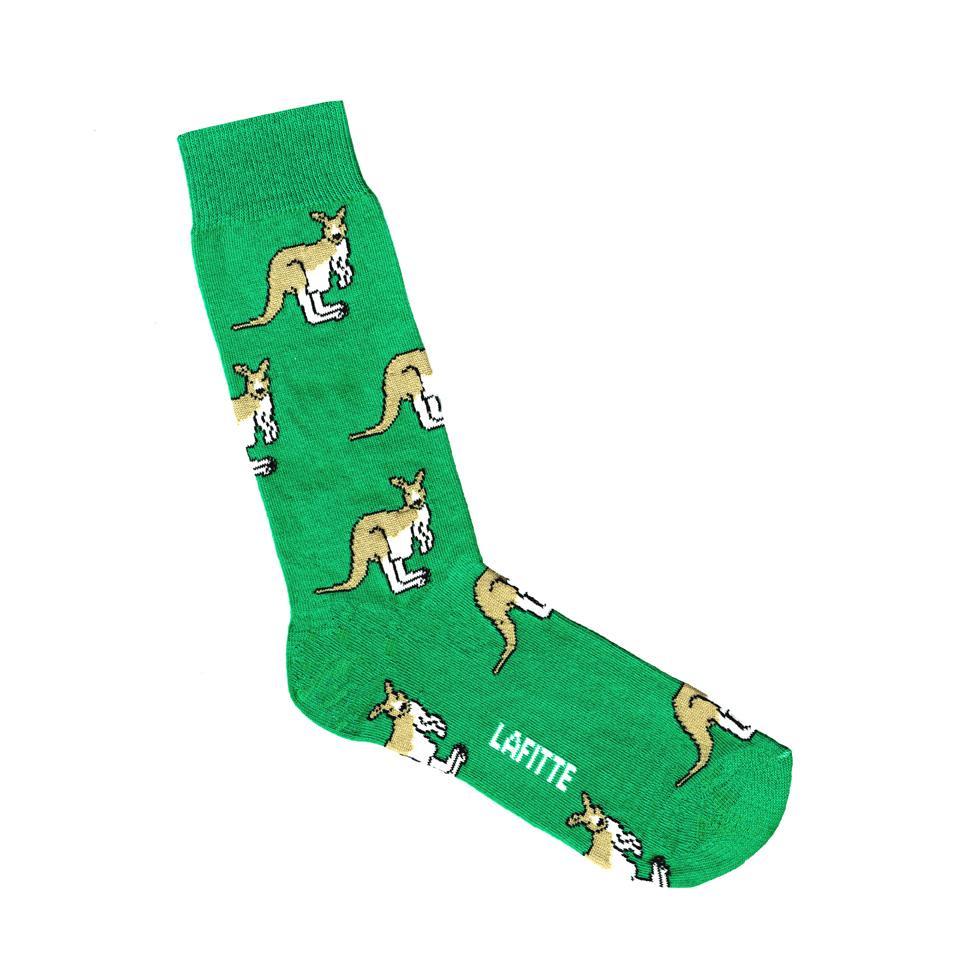 Australian Made novelty socks. Colour is green with Kangaroos all over.
