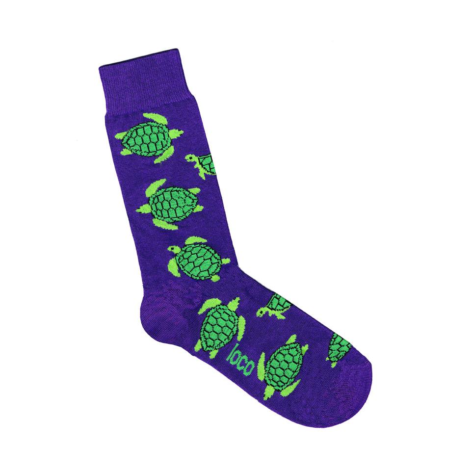 Australian Made novelty socks. Colour is purple with Turtles all over.
