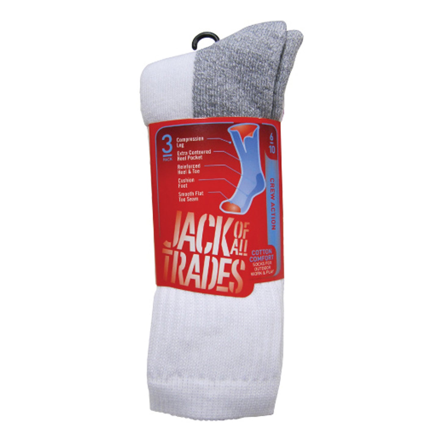 Jack of All Trades 3 Pack Cotton Action Crew Sock