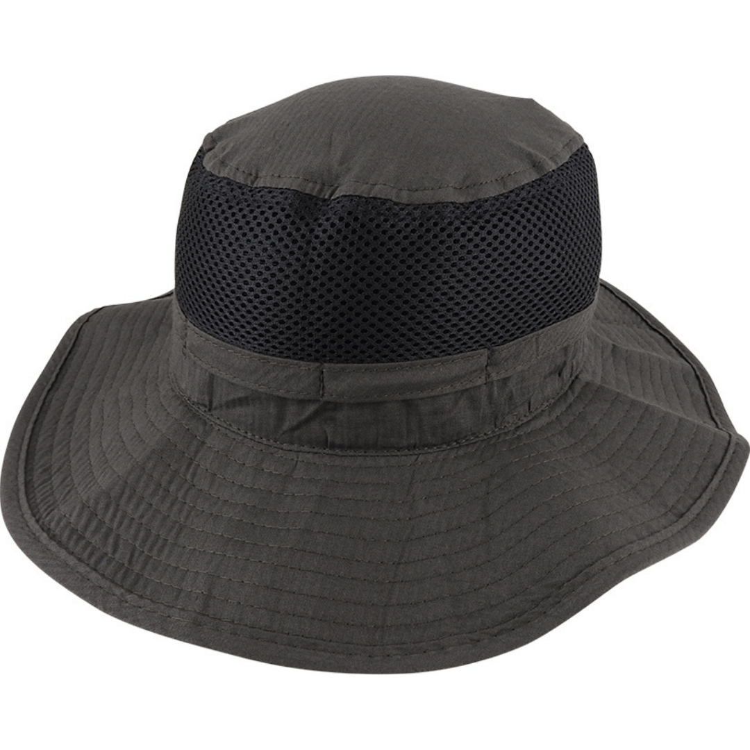 Stewart's Menswear Avenel Hats polyester lightweight mesh hat.  A practical summer hats which is packable, crushable and lightweight making it the perfect choice for outdoor activities and travelling.  This lightweight design with breezy mesh vents for breathability features a wide brim, chin strap and toggle to ensure a secure and comfortable fit. Colour is Khaki.