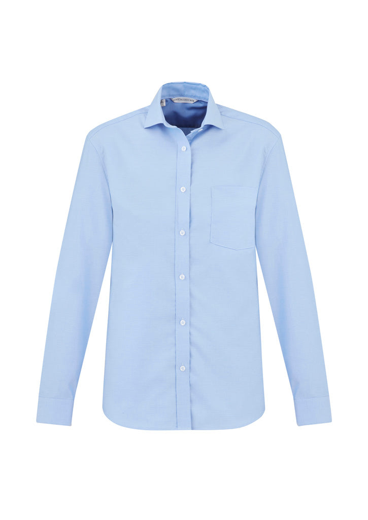 Regent long sleeve shirt. Colour is light blue. Fabric is cotton.