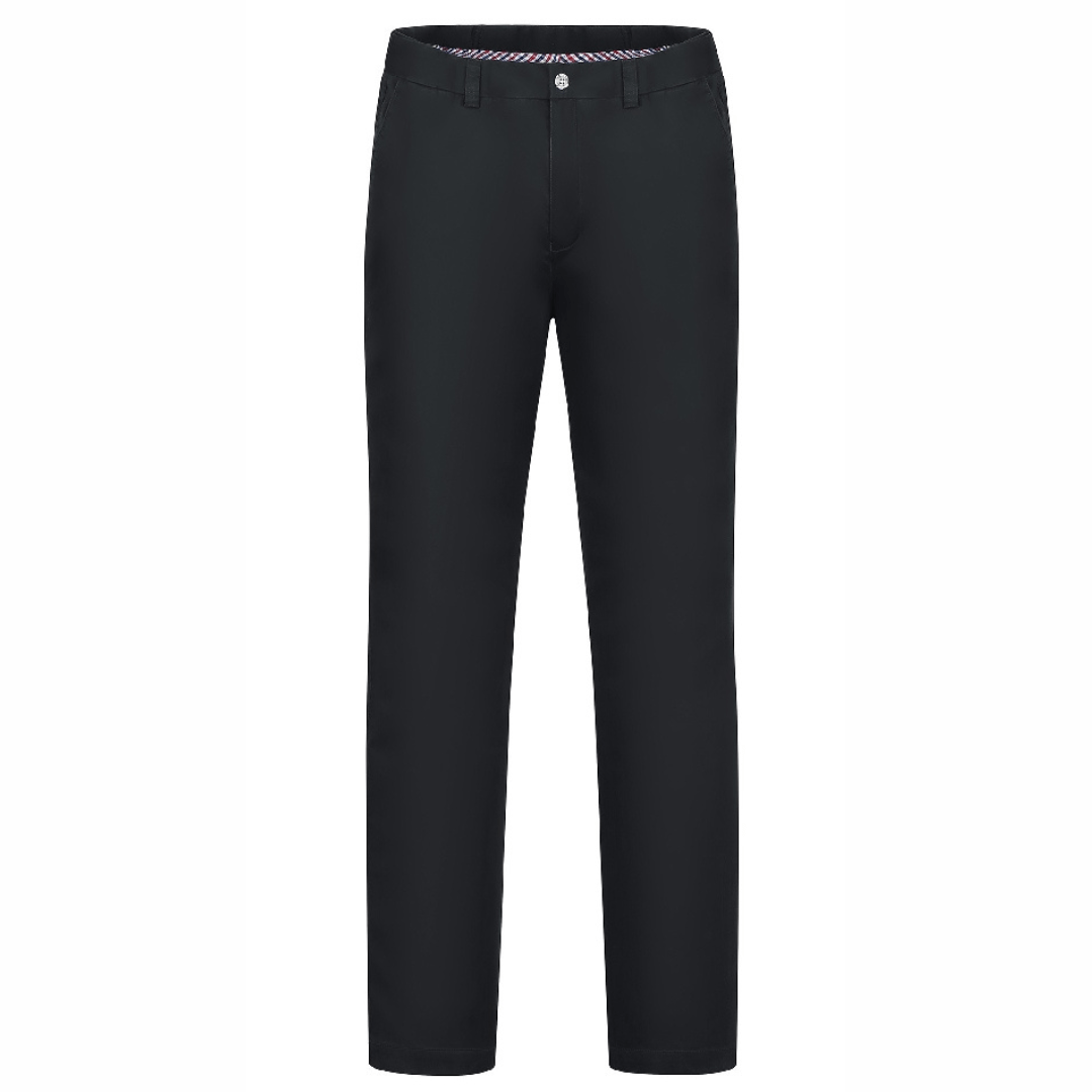 Stewarts Menswear Ritemate Pilbara Classic chino pants, Black colour, front view.The Pilbara Classic Chino Pant by Ritemate is the perfect addition to any men's wardrobe.. Made from 98% cotton and 2% elastane with superior garment assembly, twin needle stitching and a quality YKK zipper, the Classic Chino Pant is designed to last.  The action waistband provides a comfortable fit for all day wear and the soft peach finish gives these men's pants a luxurious feel. 