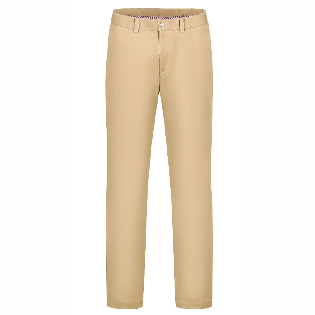 Stewarts Menswear Ritemate Pilbara Classic chino pants, Caramel colour, front view.The Pilbara Classic Chino Pant by Ritemate is the perfect addition to any men's wardrobe.. Made from 98% cotton and 2% elastane with superior garment assembly, twin needle stitching and a quality YKK zipper, the Classic Chino Pant is designed to last.  The action waistband provides a comfortable fit for all day wear and the soft peach finish gives these men's pants a luxurious feel. 