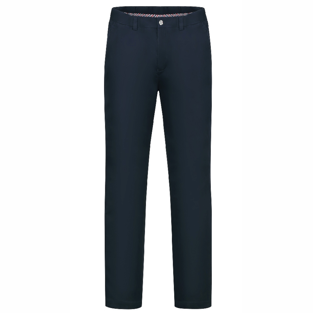 Stewarts Menswear Ritemate Pilbara Classic chino pants, Navy colour, front view.The Pilbara Classic Chino Pant by Ritemate is the perfect addition to any men's wardrobe.. Made from 98% cotton and 2% elastane with superior garment assembly, twin needle stitching and a quality YKK zipper, the Classic Chino Pant is designed to last.  The action waistband provides a comfortable fit for all day wear and the soft peach finish gives these men's pants a luxurious feel. 